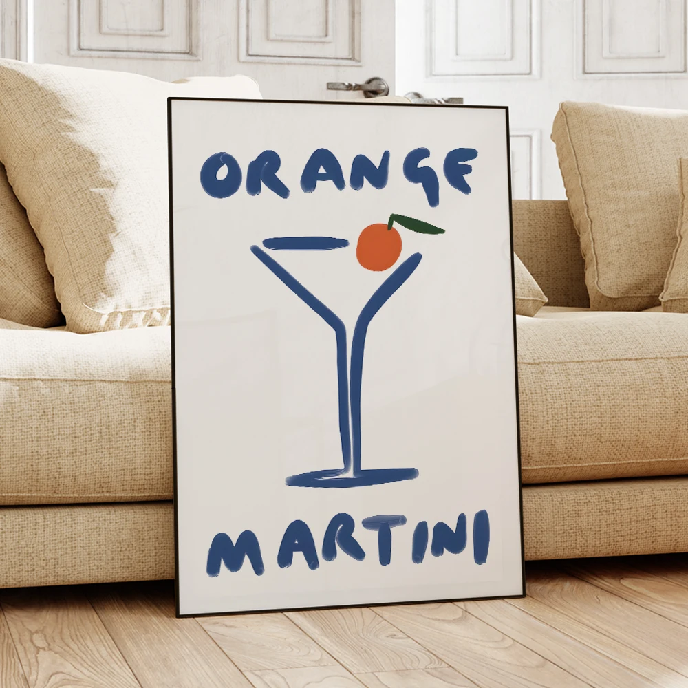 Modern Minimalist Cerise Blue Pornstar Vodka Martini Cocktail Gift Wall Art Canvas Painting Posters For Living Room Home Decor