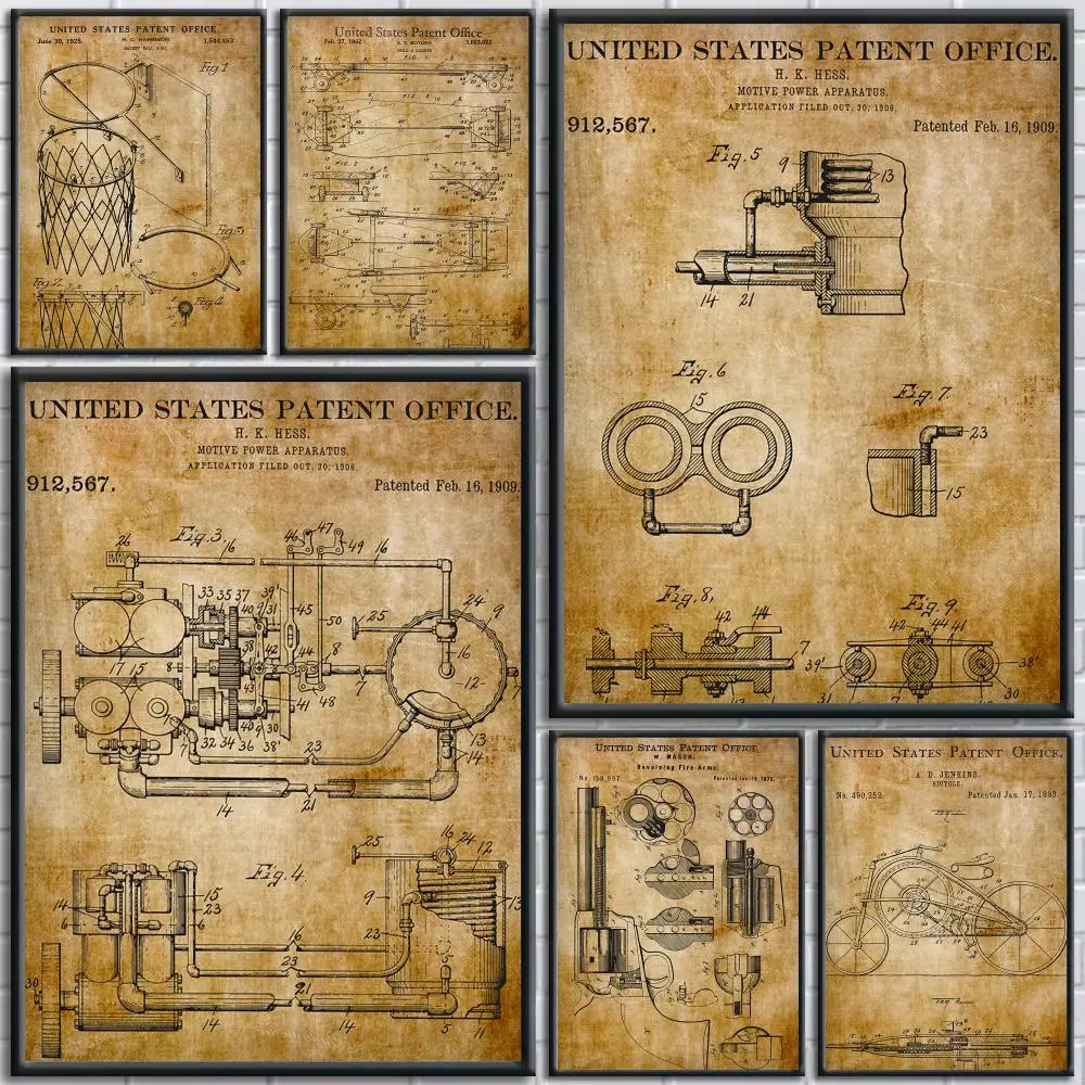 Vintage Antique Instrument Patent Shet Poster Painting Prints Wall Art Picture Film Room Home Bar Cafe Decor Home Mural