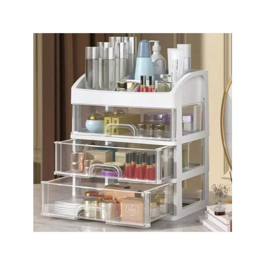 

MX Makeup Organizer With 3 Drawers Cosmetic Display Cases Makeup Storage Box 3 Drawers White