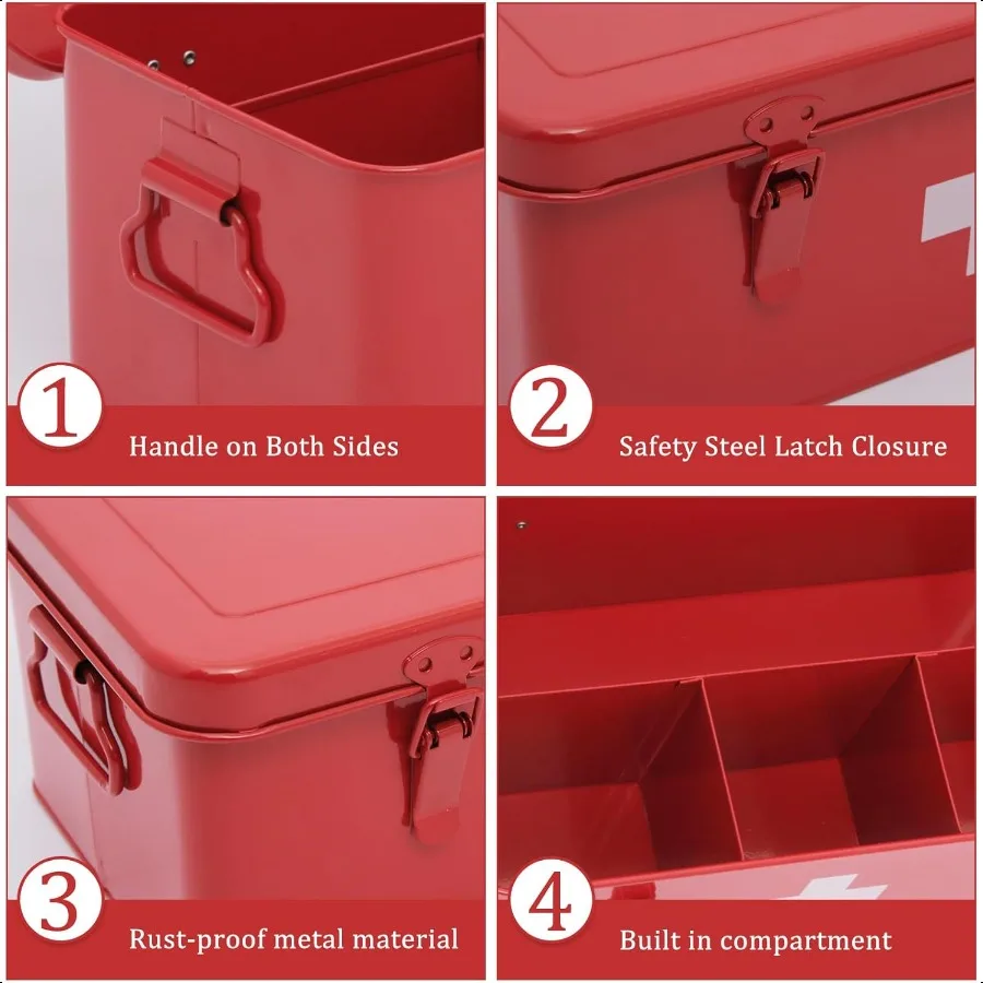 First Aid Box Empty Metal Medicine Box with Safety Lock Medical Storage Organizer First Aid Kit plies Organizer for Emergency S