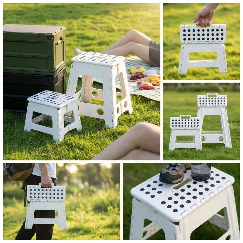 Outdoor folding stool portable fishing chair camping small stool household plastic bench adult thickened foldable maza