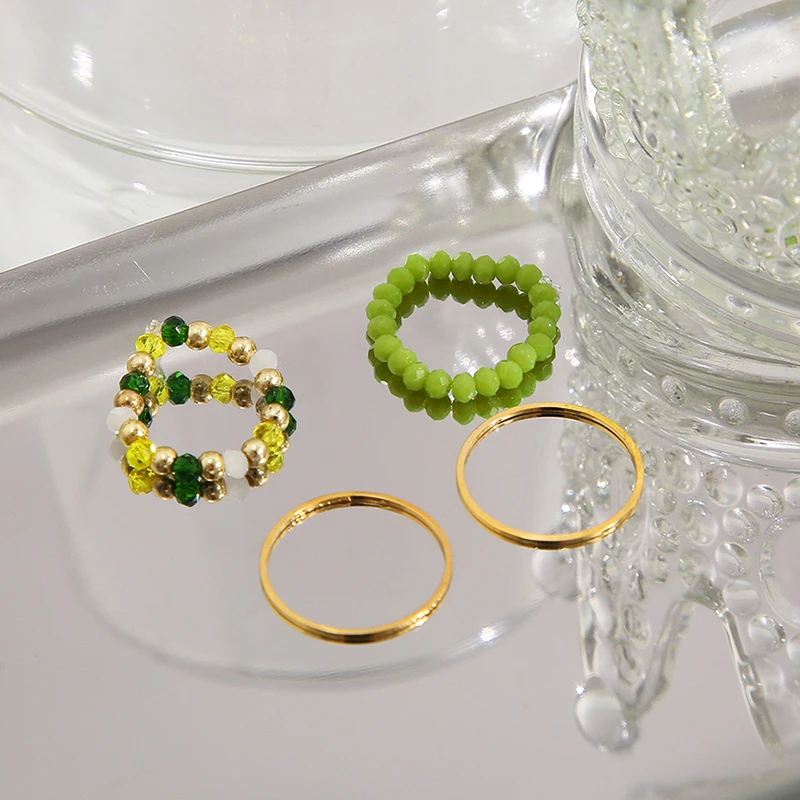 Vintage Acrylic Ring Colorful Rice Bead Rings For Women Exquisite Simple Finger Rings Joint Ring Set Fashion Trendy Jewelry Gift