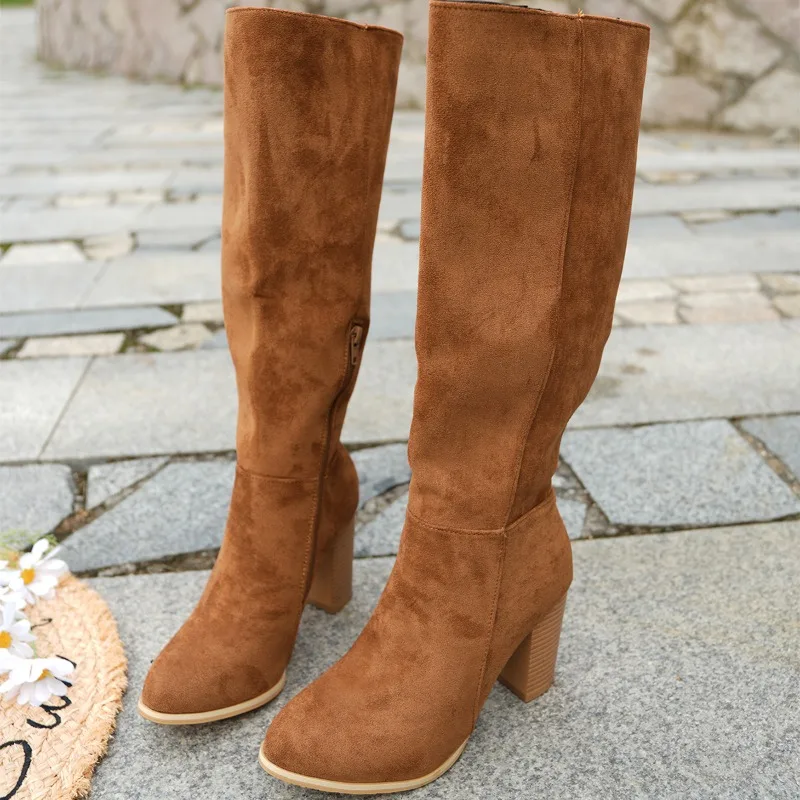 

Замшевые модные женские сапоги до колена на высоком каблуке, зима 2025, новые массивные сексуальные модельные туфли в готическом стиле, женские туфли-лодочки на платформе, Zapatos De Mujer