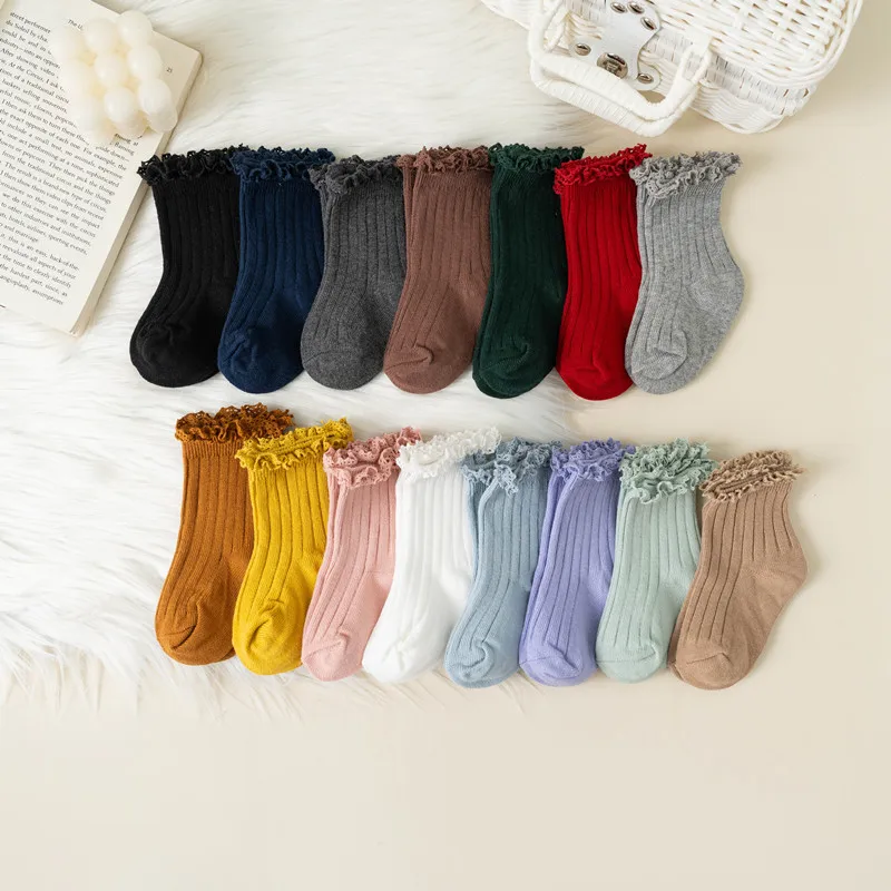 Ruffle Baby Short Socks Kids Girls Toddlers Cute Soft Cotton Sock Lace Flower Children School Uniform Socks For 0-8 Years