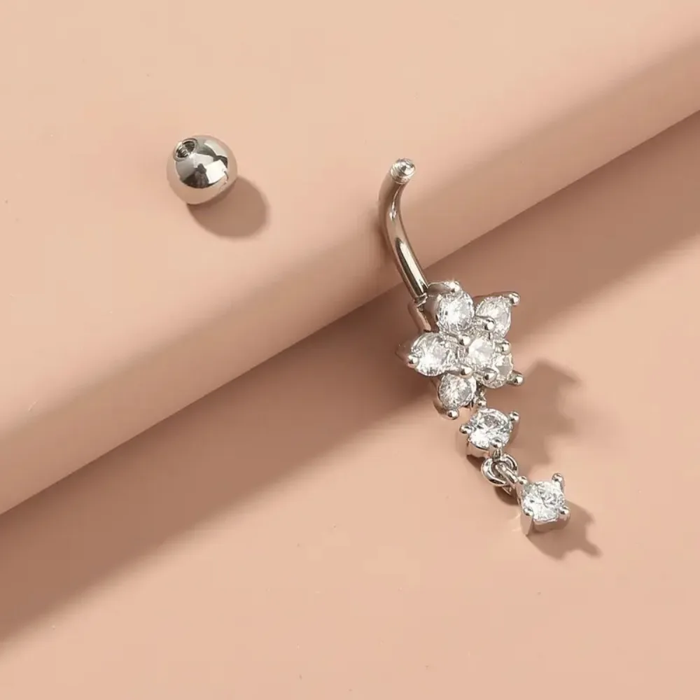 1pc Women's Fashion Flower Shiny Zirconia Bellybutton Nail Bellybutton Nail Perfect for Daily Lineup Wear Piercing Jewelry
