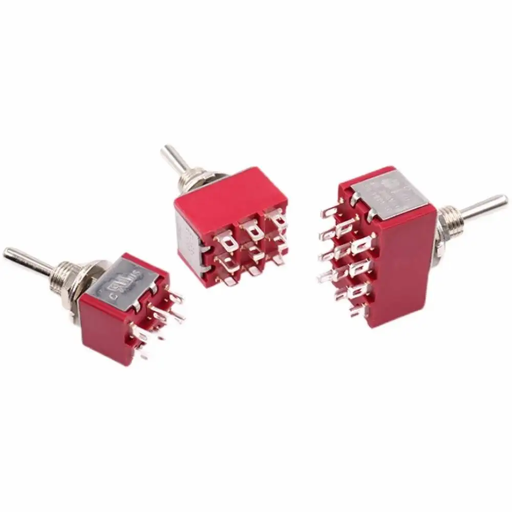 20pcs Red Mini Lever Toggle Switch 2/3 Position Self-resetting ON-OFF-ON /ON-ON 120VAC 6A 3pin 6pin 6mm Mounting MTS-102 103 202