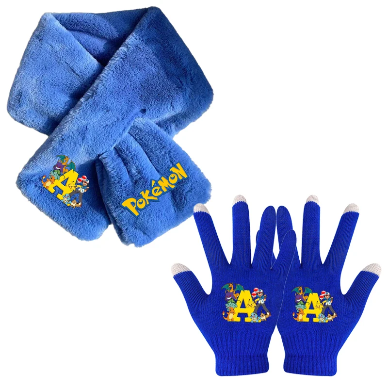 

pokemon Scarf Knitted Gloves Set Winter Warm Anime Pikachu Letter A-Z Neck Scarves Gloves Neckerchief Kids Girls Boys Xmas Gift