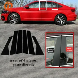 Car Window Pillar Posts Door Moulding Trims Stickers Glossy Piano Black for VW Jetta 2019 2020 2021 Exterior Accessories 폭스바겐