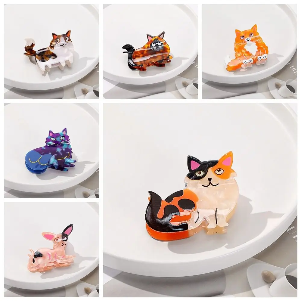 Korean Style Acetic Acid Animal Hair Claw Kitten Kawaii Retro Cat Crab Clip Headwear Creative Cartoon Shark Clip