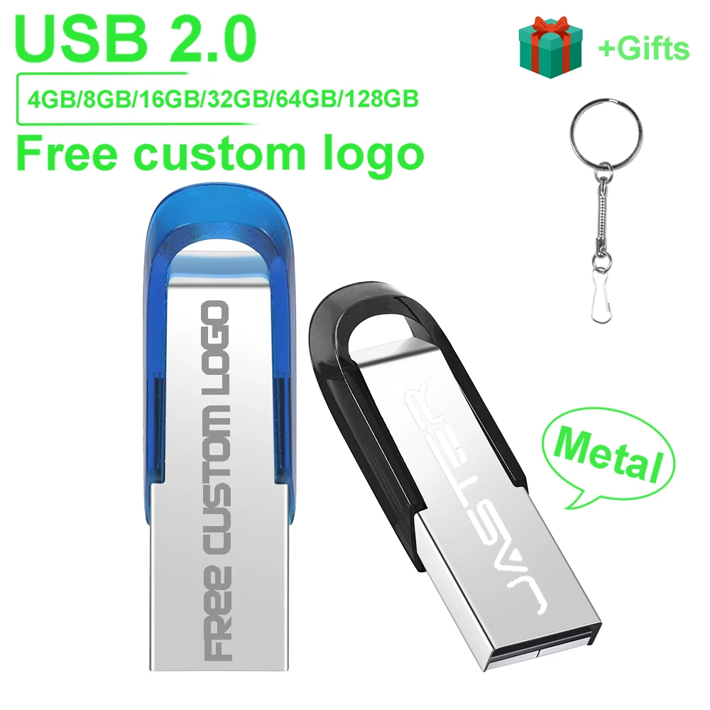 New Hot Metal USB Flash Drive 128GB Free Custom Logo Memory Stick 64GB 100% Real Capacity Pen Drive 32GB Portable U Disk 16GB