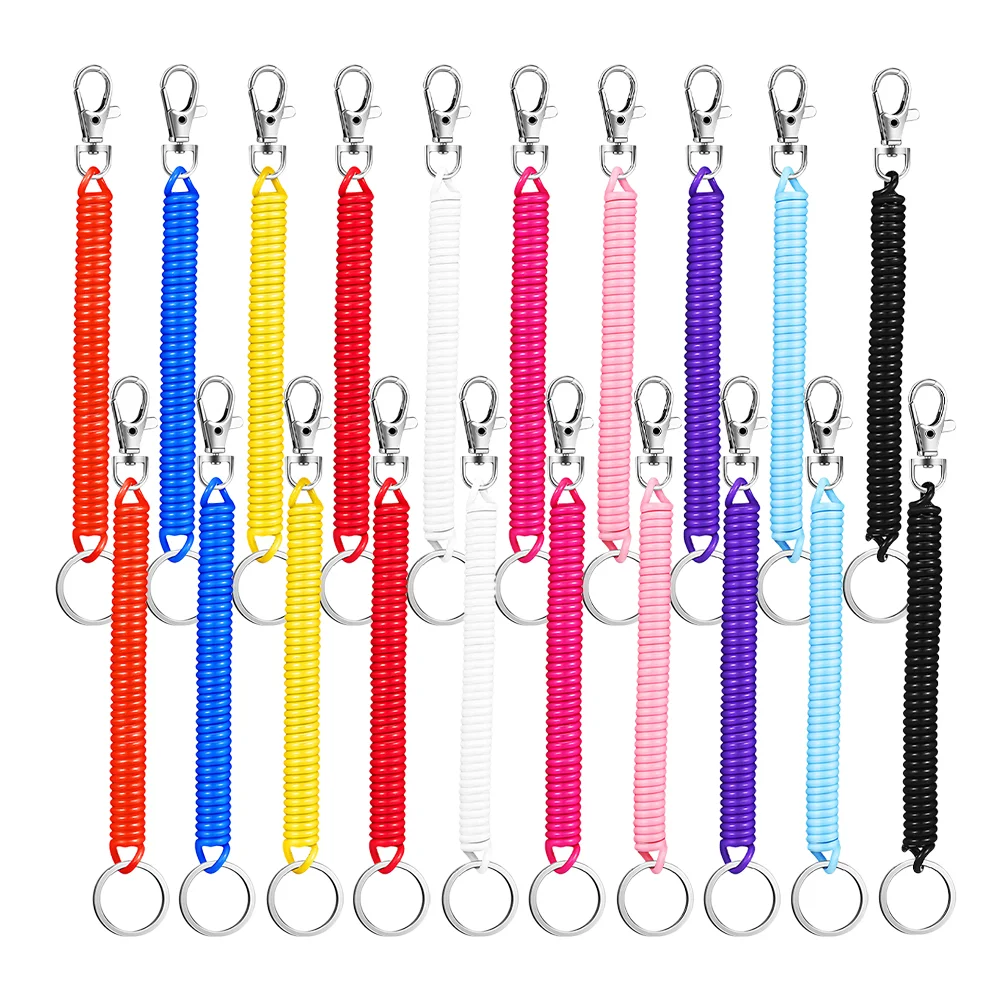 20 Pcs Spring Keychain Leash for Purse Coil Keychains Wrist Lanyard Retractable