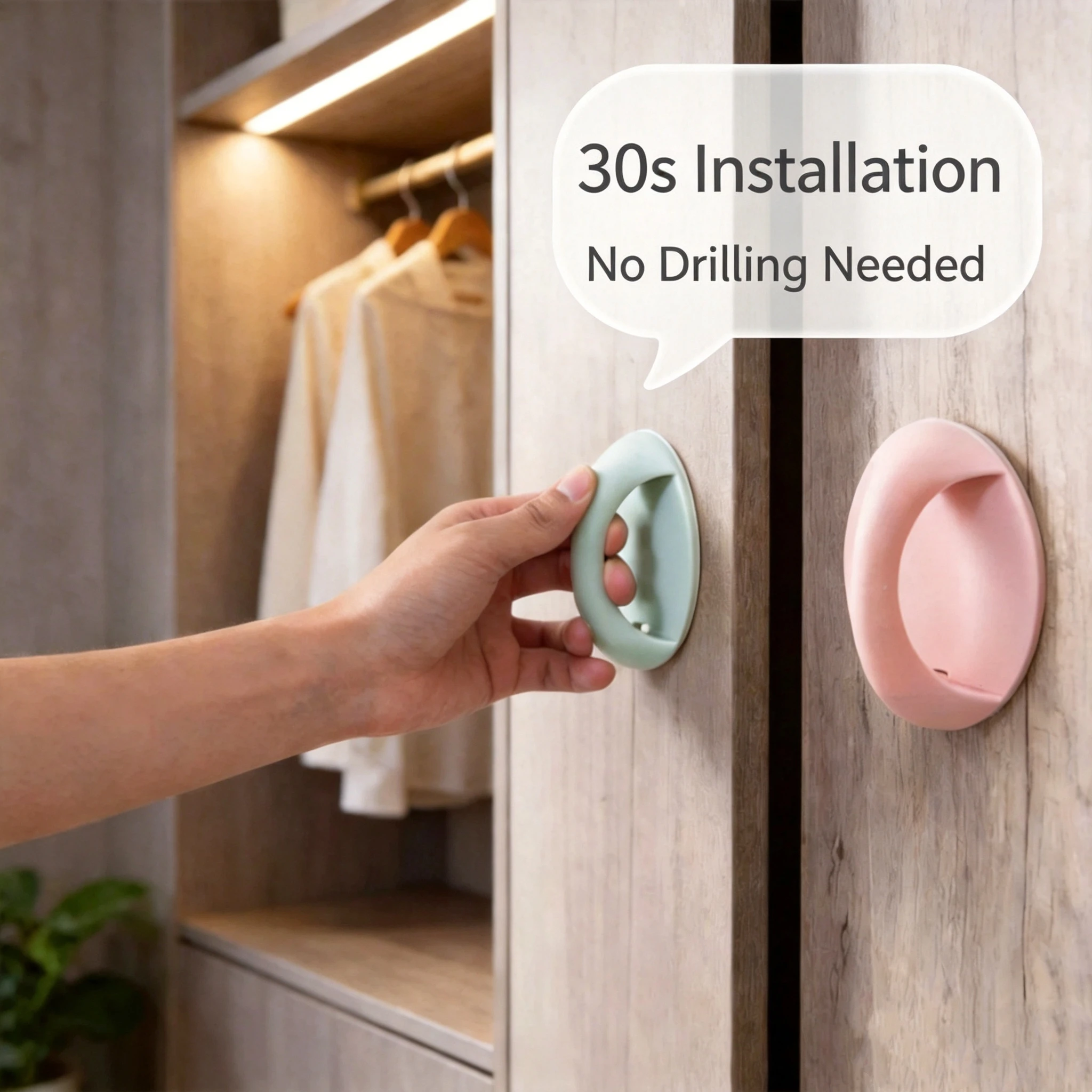4PCS-No Drill Self‑Adhesive Pull Handle Auxiliary Knob for Wardrobe Cabinet Drawer Sliding Door Window Furniture Hardware