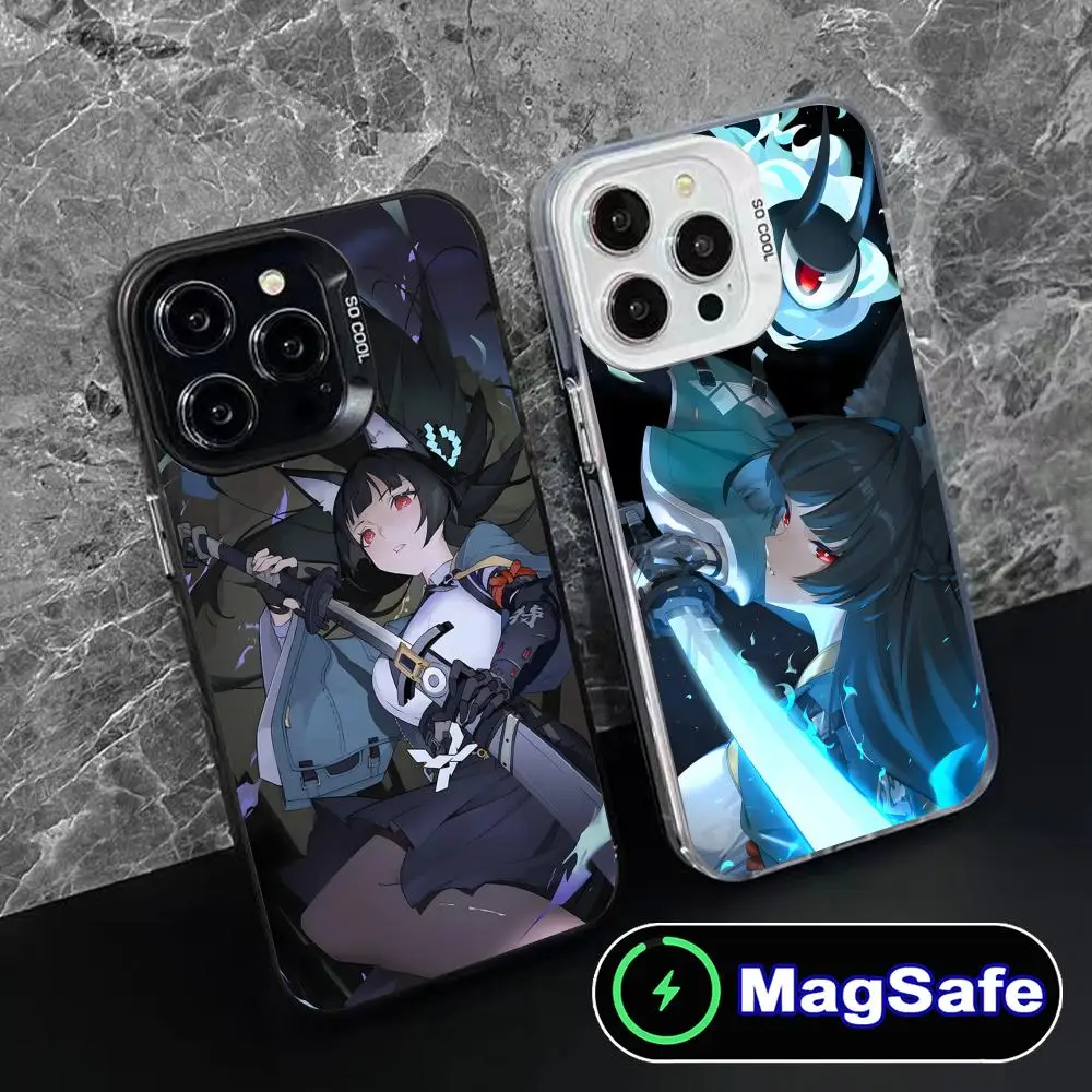 

Чехол для телефона Zenless Zone Zero Hoshimi Miyabi для iPhone 16, 15, 14, 13, 12, 11 Pro Max Plus, полупрозрачный защитный цвет MagSafe