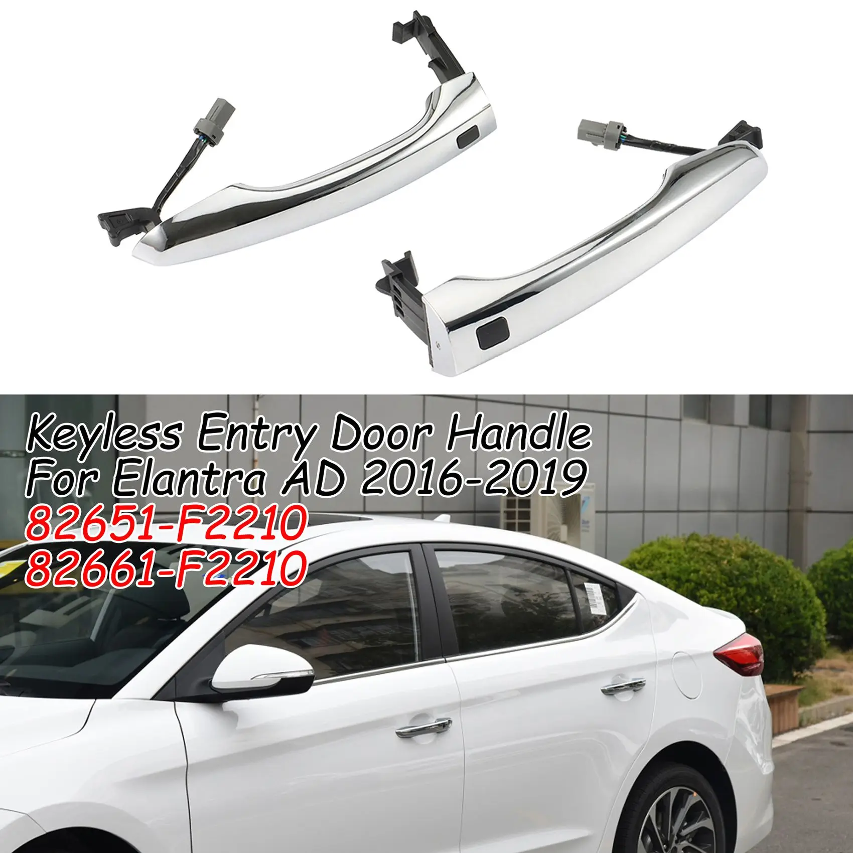 Car Outside Door Handle Replacement, for Hyundai Elantra AD 2016-2019 Keyless Entry with Button 82661-F2210 Right Side