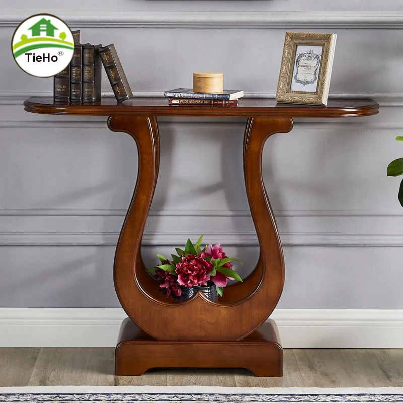 Nordic Solid Wood Entrance Console Table Living Room Retro Wooden Side Table Vintage Walnut Storage Cabinet Home Furniture