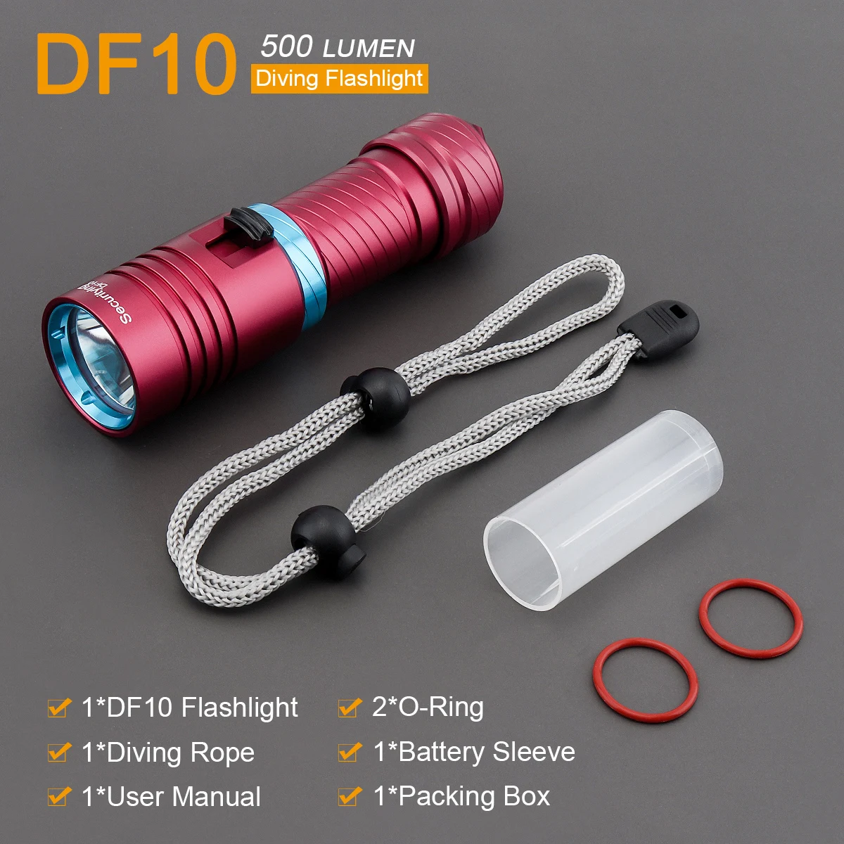 DF10 L2 Led Diving Flashlight 500 Lumens Underwater Lights 30M Waterproof IPX8 Dive Torch with Magnetic Switch Flash Light