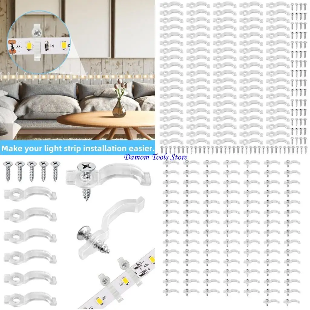 57BE 100Pieces LED Strips Light Holders Mounting Bracket For 10mm Silicone Tube Light Fixing and Easy Installation with Screws