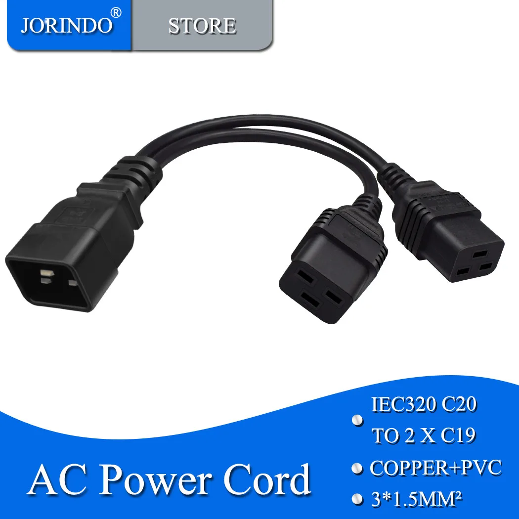 PDU/UPS C20 plug to doule C19 sockets  AC power supply  conversion cable,IEC320 C20 3 pins to C19 3 holes,0.3m