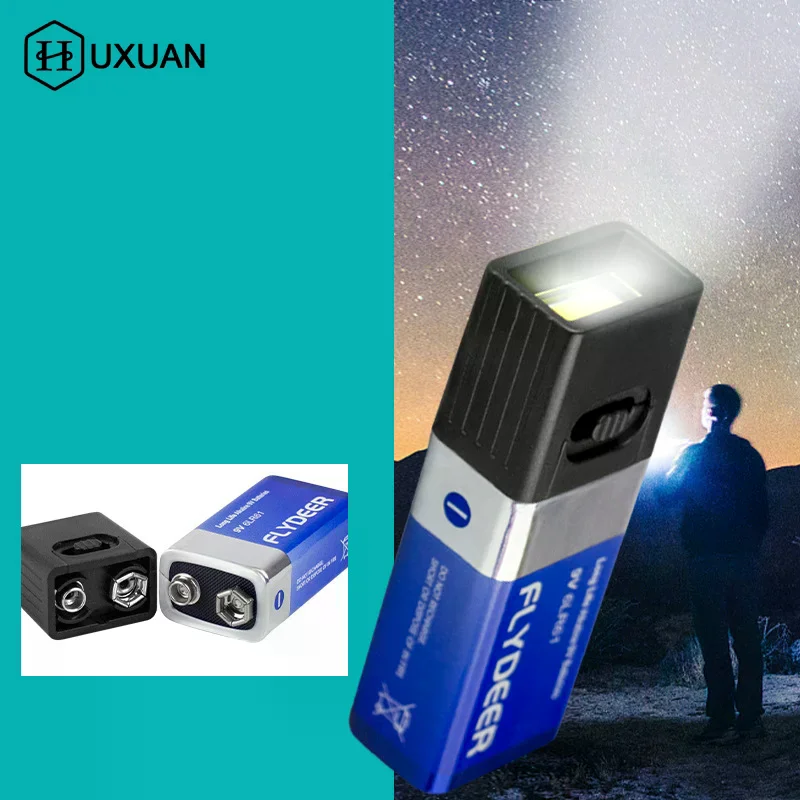 جديد صغير 9 فولت بطارية مصباح يدوي LED مفتاح ضوء 6F22 بطارية COB الإضاءة في الهواء الطلق ضوء العمل البطارية غير المدرجة #2