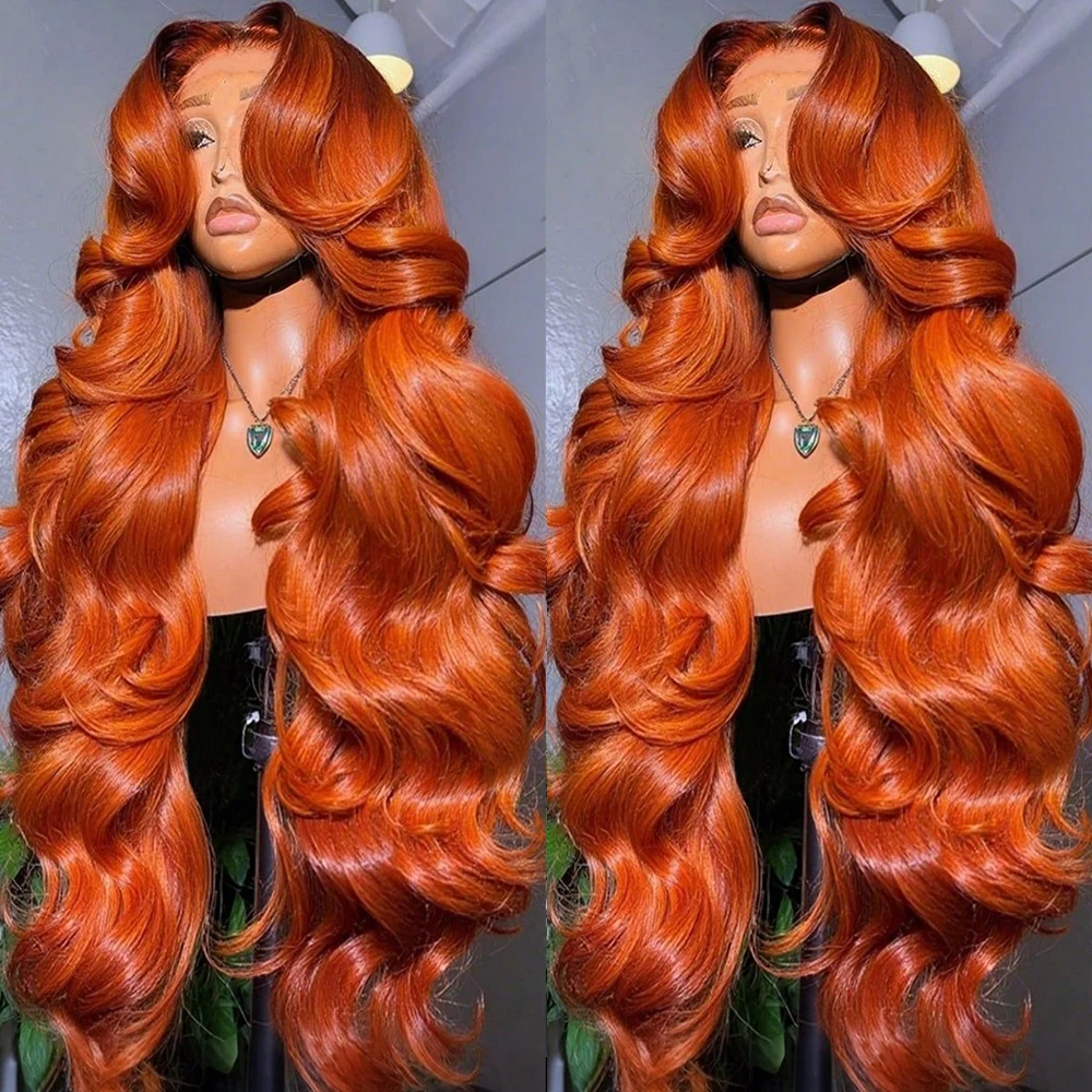 300 Density Ginger Orange 13x6 HD Body Wave Lace Front Wigs 100% Human Hair 30inch Glueless Colored Human Hair Wig Pre Plucked