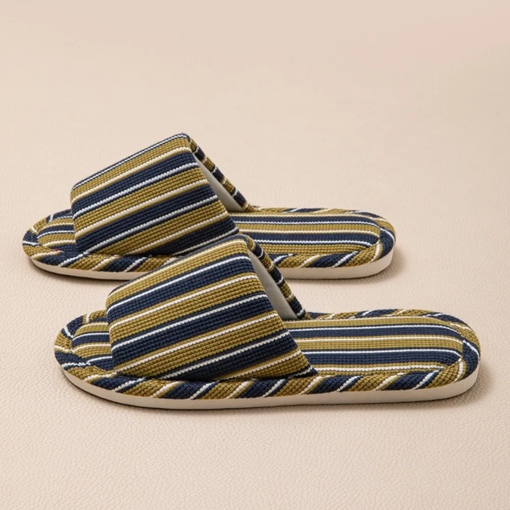 1 Pair Lightweight Non Slip Indoor Slippers Soft Sole Linen Like House Slides Cushioned Open Toe Slip on Slippers Indoor Walking view 3