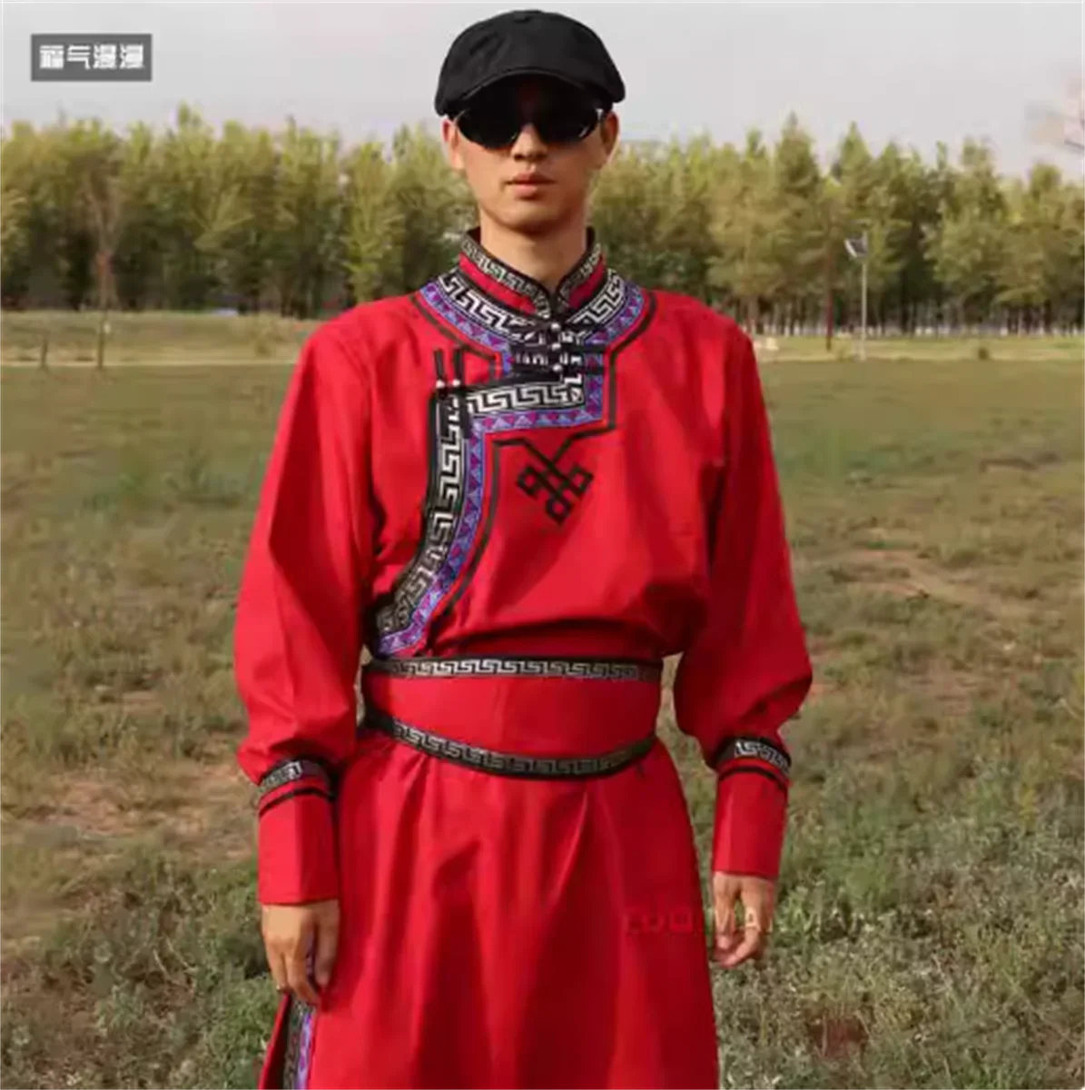 Túnica mongol para hombre, bata dominante de terciopelo de piel de ciervo de imitación, estilo étnico, traje de baile de actuación de estilo nacional retro