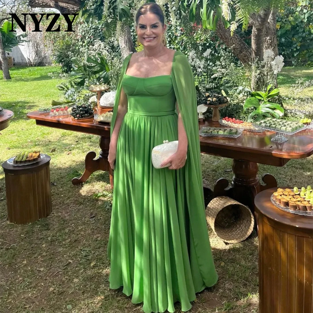 

NYZY M424 Customized 2025 Chiffon Evening Gowns Cape Cloak Mother of the Bride Groom Dresses Green Wedding Party Wear