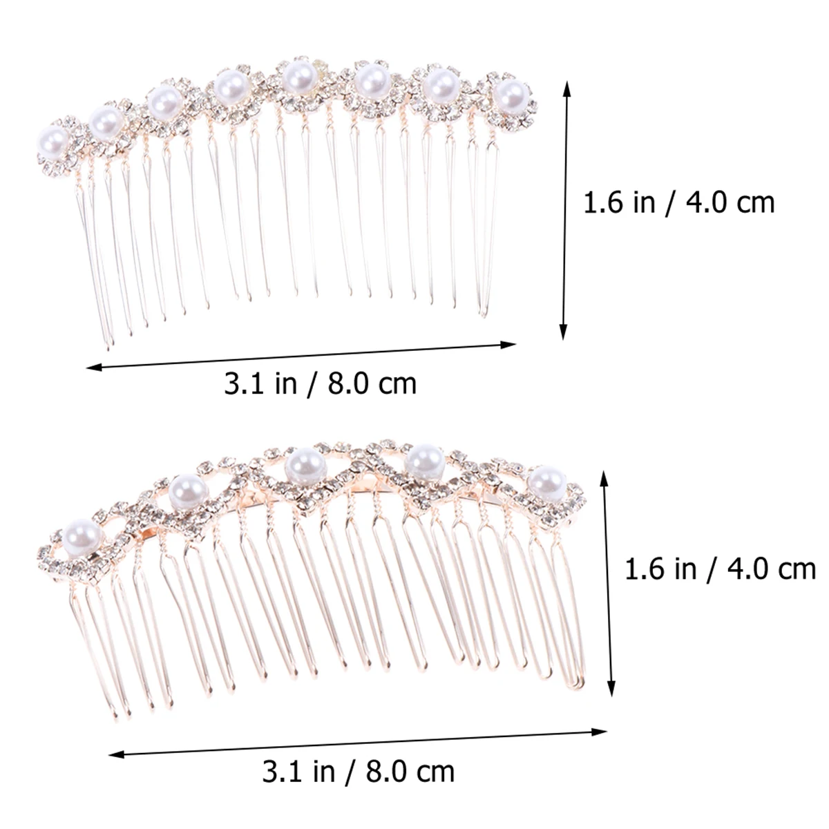 

2pcs Diamond Hair Comb Rhinestone Inlay Headdress Pearl Bridal Alloy Headpiece Bride Wedding Party Prom Accessories