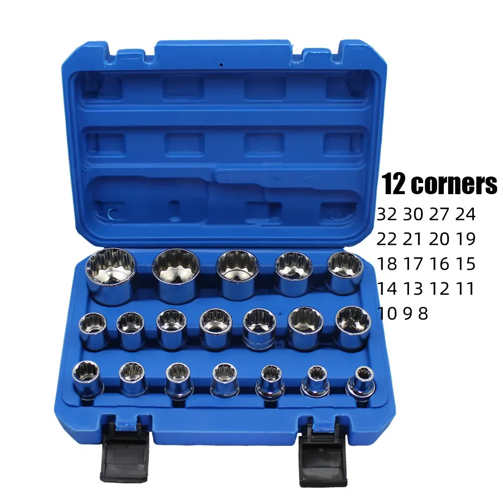 12-Point Socket Wrench Kit with Lock Socket Torx Hex Bit Set & Torx Spline Drill Bits 1/2