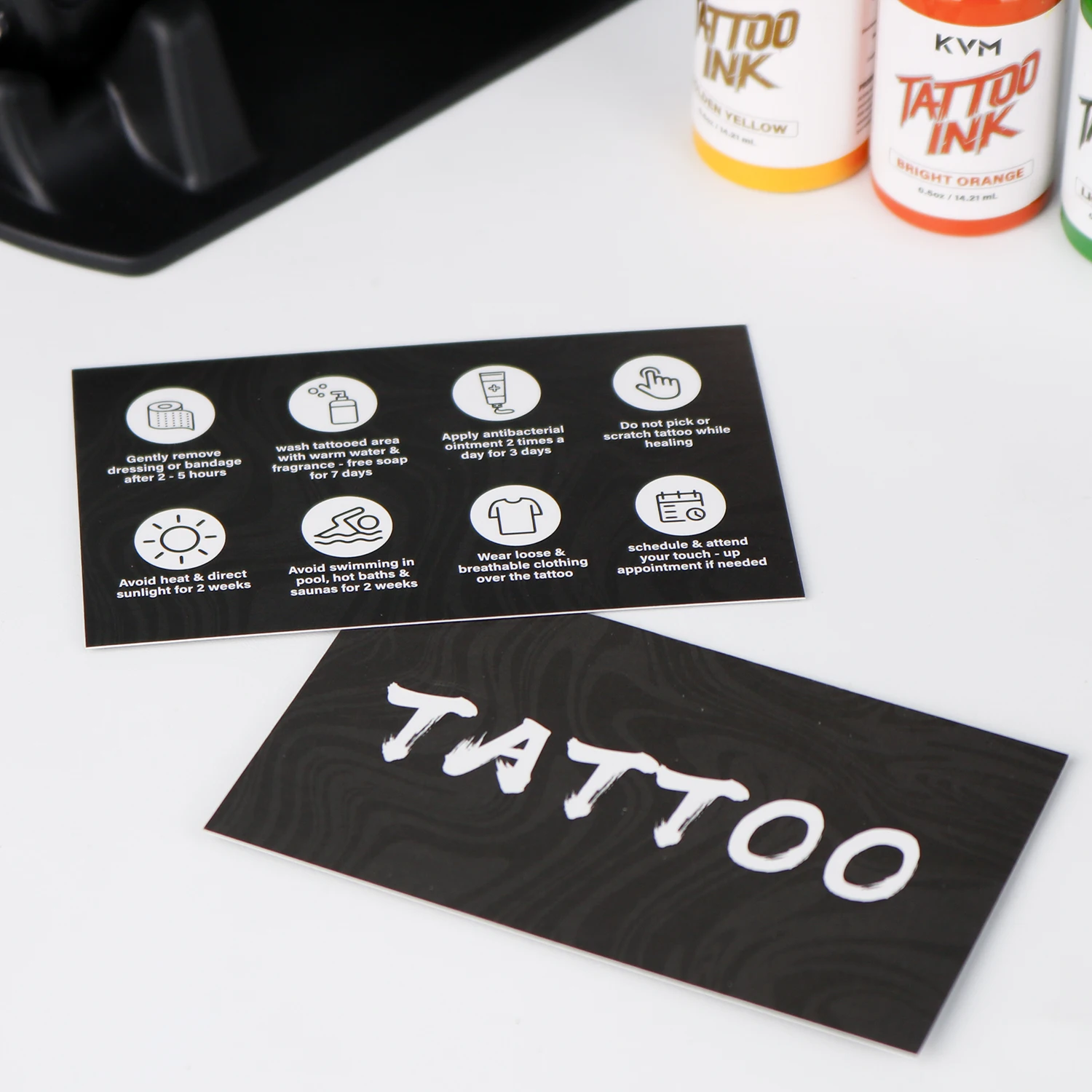 

50/100 шт., открытка после татуировки ручной работы, черная визитная карточка для татуировки, инструкция по уходу за татуировкой, художественная бумага, картон