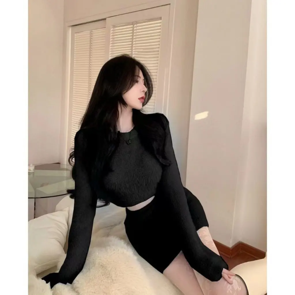 Maglione lavorato a maglia slim fit stile coreano e gonna aderente Set in due pezzi Elegante intimo snellente per l'autunno/inverno