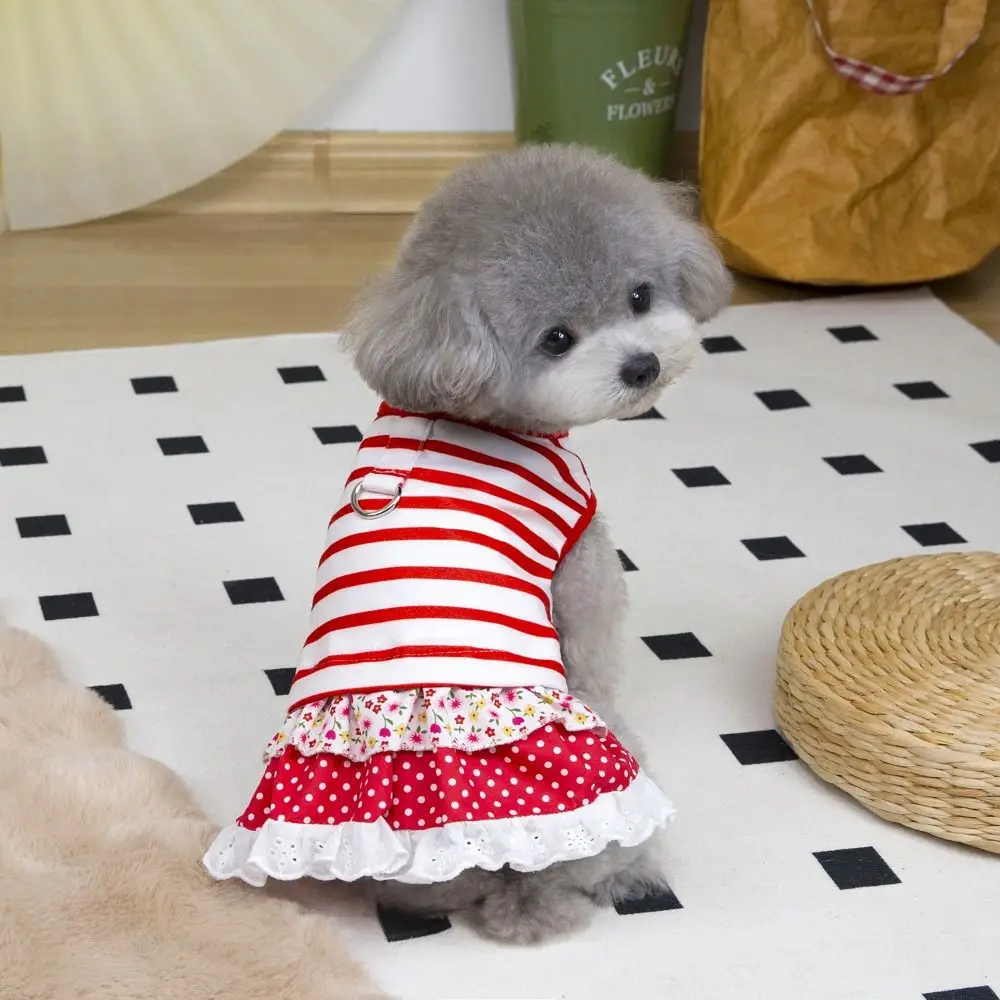 

Pet Chest Strap Cute Striped Dog Dress Breathable Thin Design Pet Princess Lace Skirt Soft Cat Vest Harness Spring
