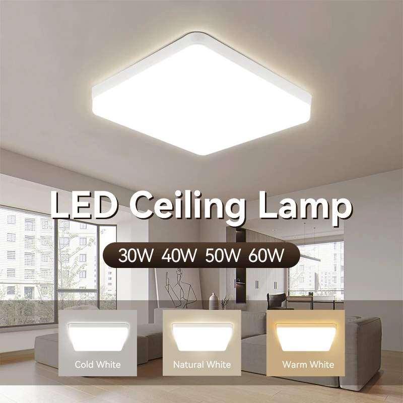 Square Ceiling Light White Led Ceiling Lamps Lámparas de techo Led cuadradas modernas, accesorios de Panel de 30/40/50W, 110V-220V, luz de techo