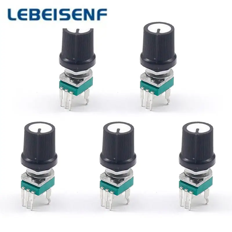 

5pcs/lot Sealed RK097N single vertical potentiometer B1K B20K B50K B100K-B1M handle 15MM flowers + 5 White knob cap