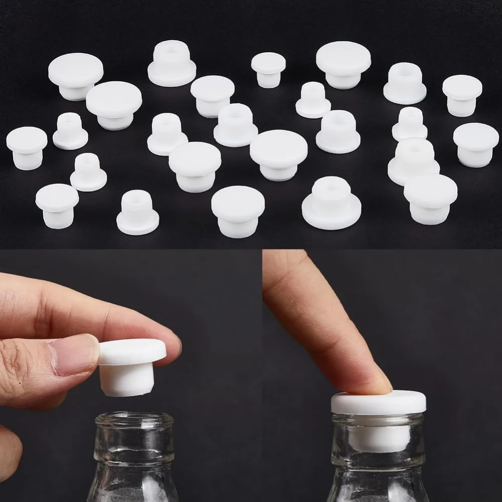 30Pcs 5 Sizes Silicone Hole Plug Waterproof Replacement Rubber Tube Plug White Bottle Stopper 9.5-15mm Inner Diameter making kit