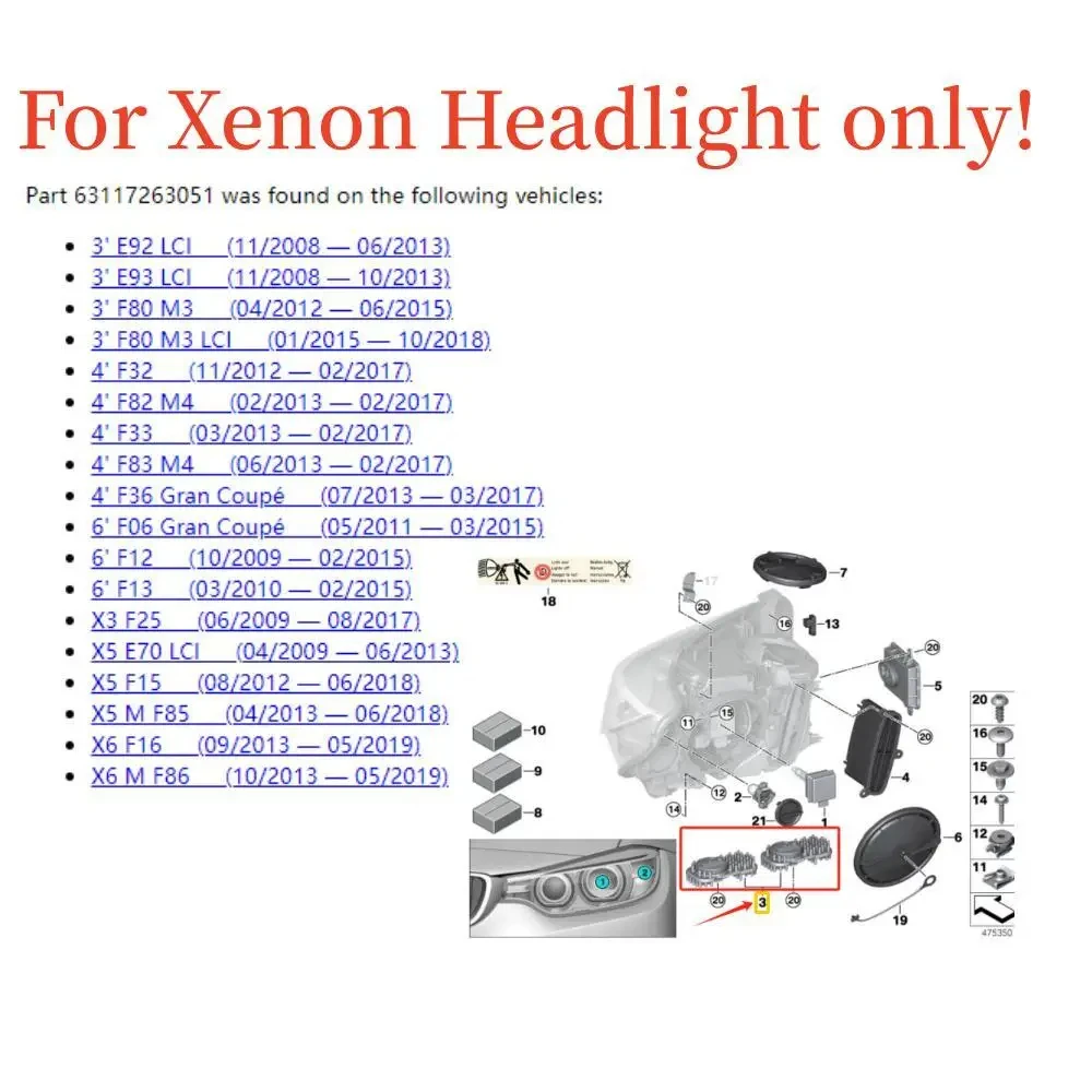 NEW Xenon Headlight LED PCB Insert White DRL LED Chips OE# 63117263051 for BMW X5 X6 E92 E93 LCI F25 F80 F32 F33 F36 F83 F82 F06