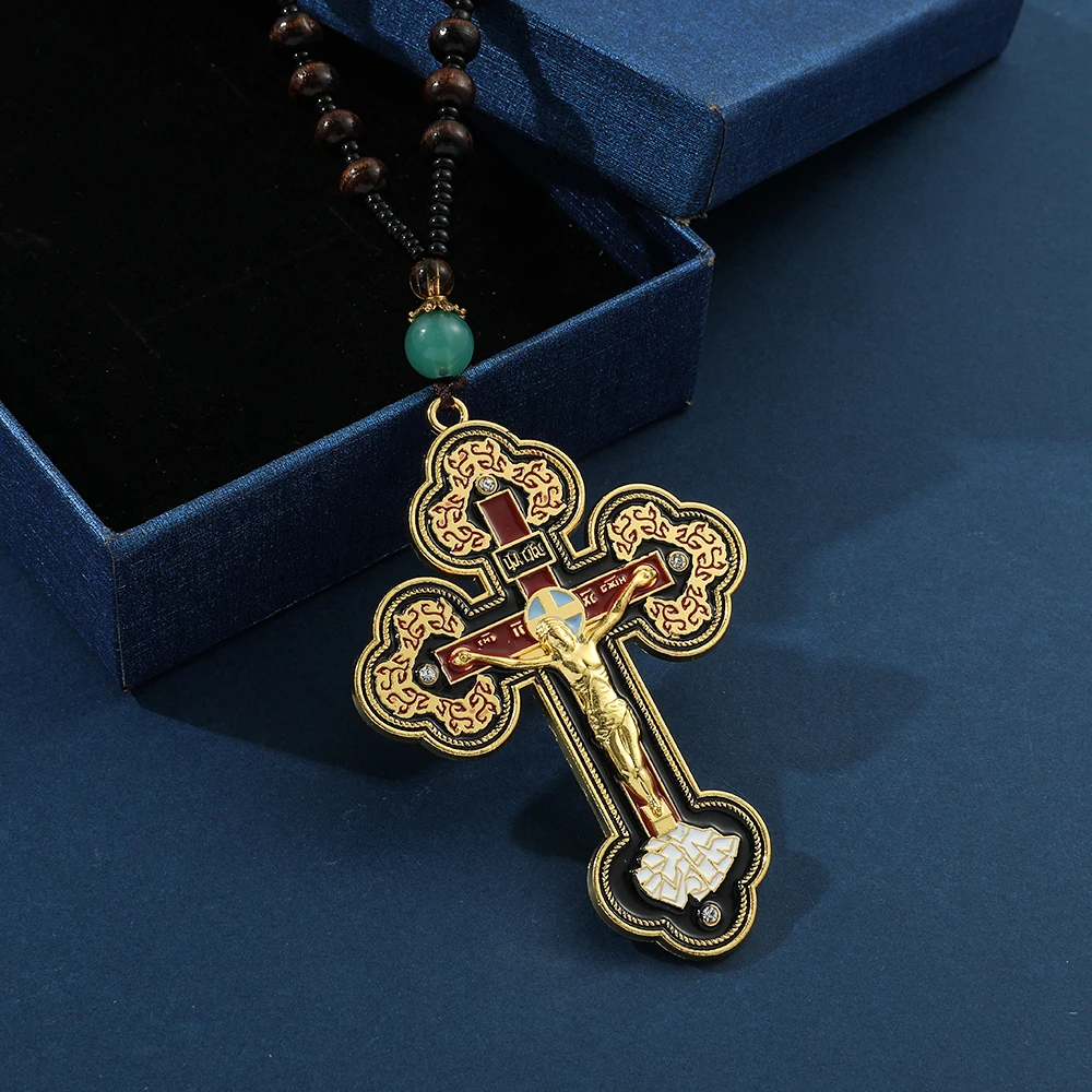 Catholic Orthodox Pectoral Cross Necklace Crucifix Pectoral Gold Plated Pendants Cross Chain Religious Jewelry Крест Кулон