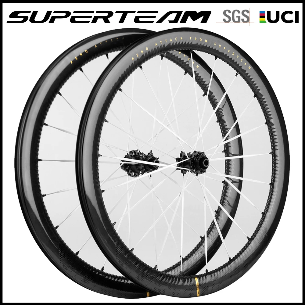 

SUPERTEAM MEW Model Carbon Spokes 50mm Disc Brake Wheels 700C Tubeless White Spokes Road Bike Carbon Wheelset Ratchet System HUB