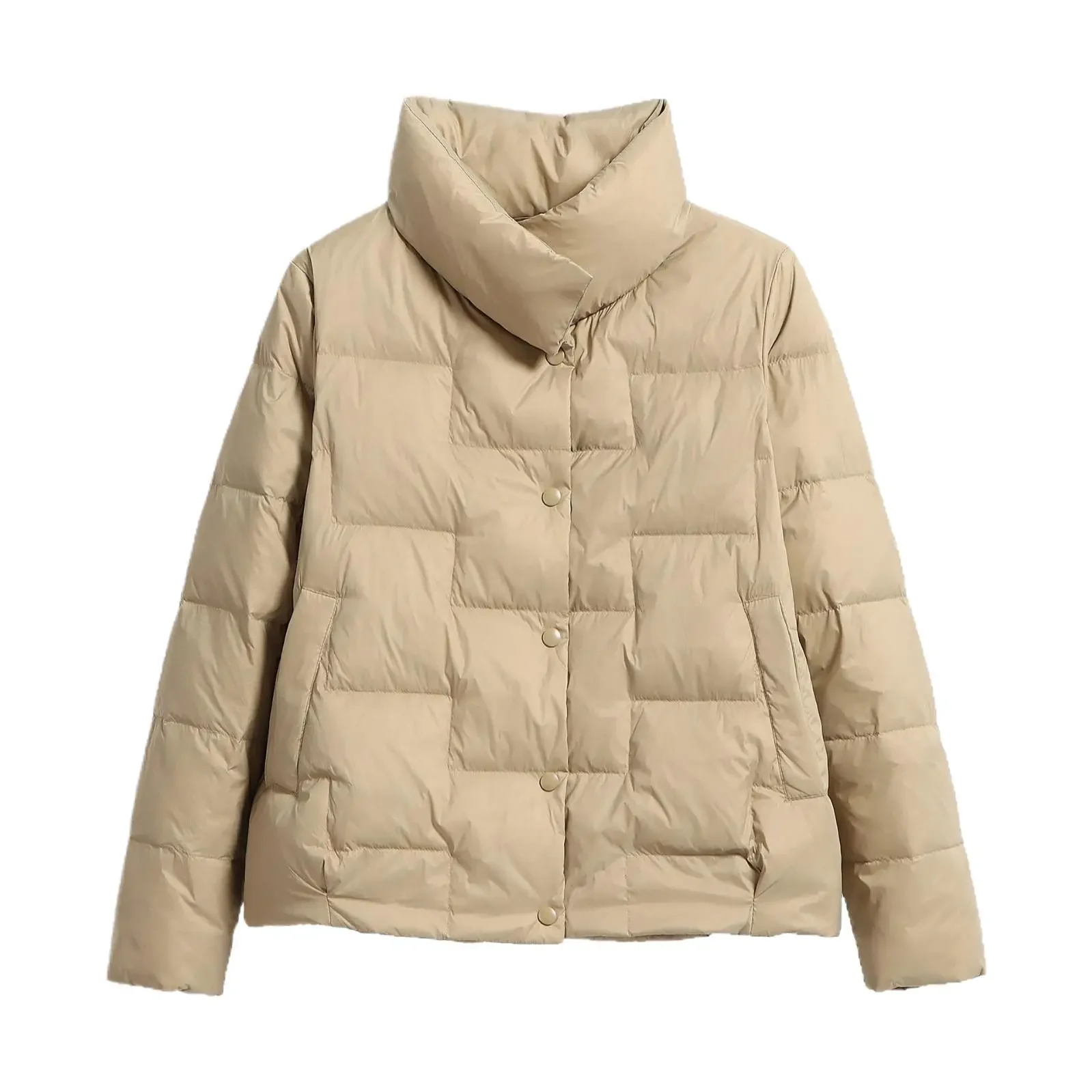 秋冬ファッション アウター トレンド ショート パファージャケット レディース ゆったり カジュアル 薄手 ホワイトダックダウン スタンドカラー