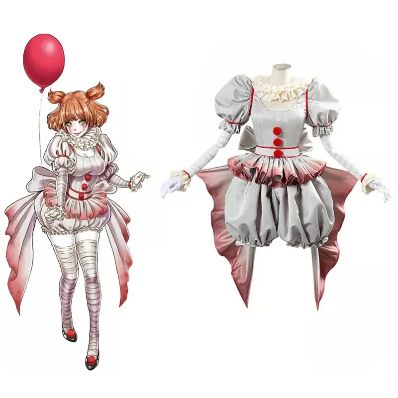 Pennywise Cosplay Costume Horror Pennywise The Clown Costume Outfit for Women Girls Halloween Carnival Dress Outfit