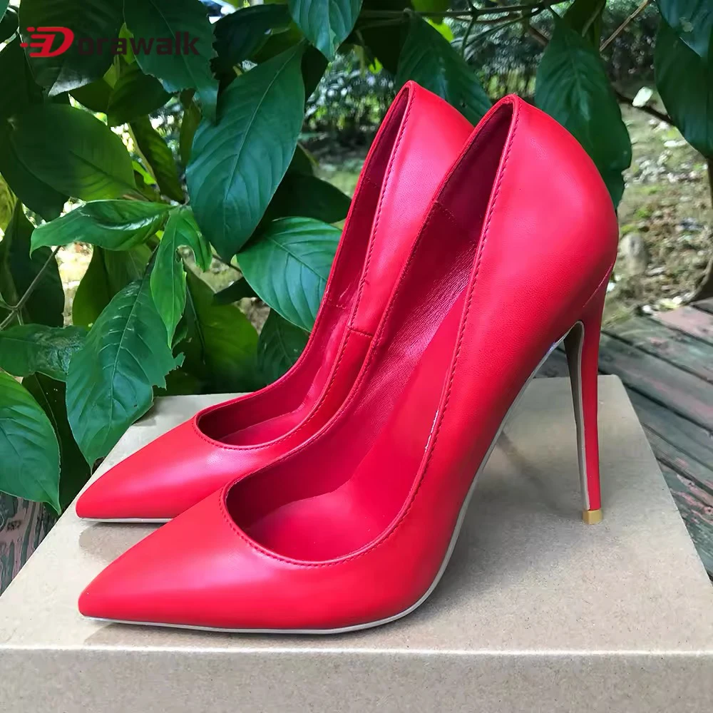 Matte Red 12cm Woman High Heels Red Inside Pointed Toe Shallow Stilettos Pumps OL Wedding Bridesmaid Ladies Dress Shoes