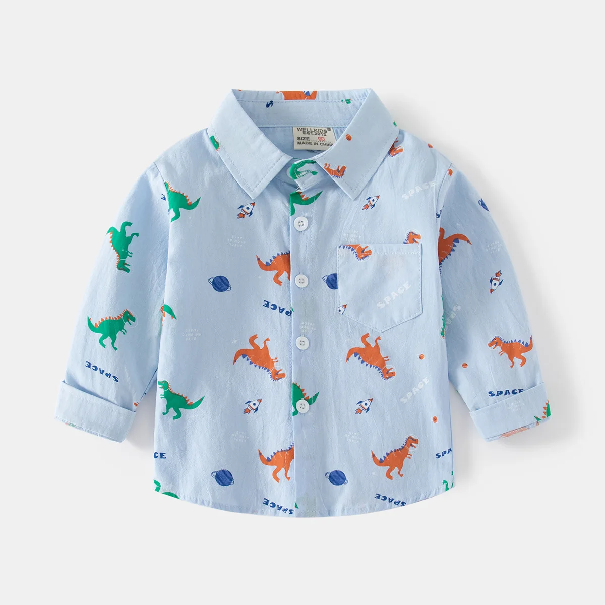 Baby Boys Fall Long Sleeve Shirt Fresh Little Dinosaur Casual Tops Jacket Boys Button Down Shirt