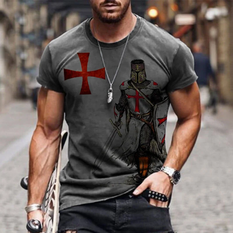 Fashion Cross And Knights Templar Pattern Men's T-Shirts Short Sleeve 3D Printed Street Comfort Tee 6XL Plus Size Casual Tops view 4