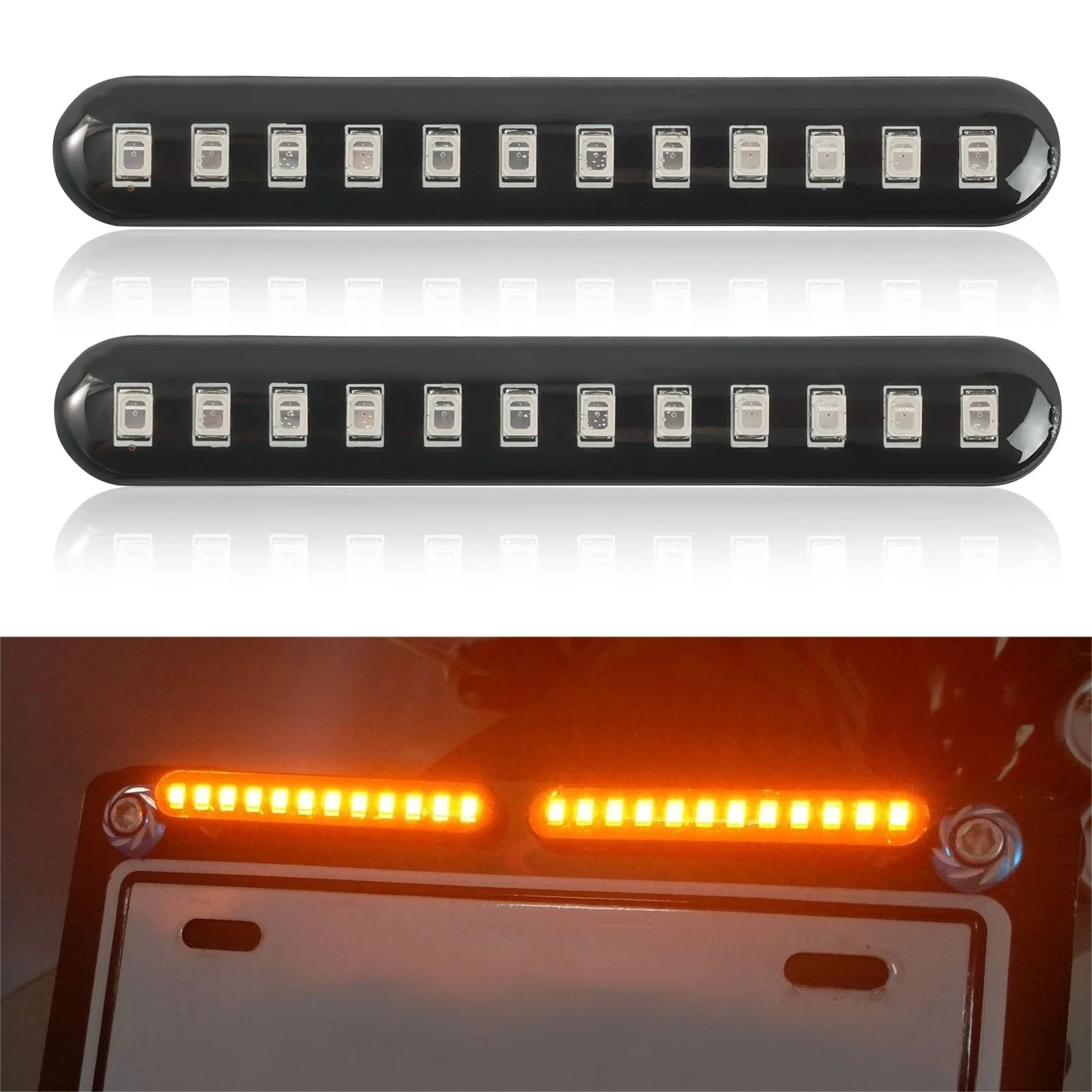 

2pcs 12V Motocycle LED Light Strip 12LED Amber Flowing Water Turn Signal Lamp Waterproof LED Running Light Rear Tail Light Strip