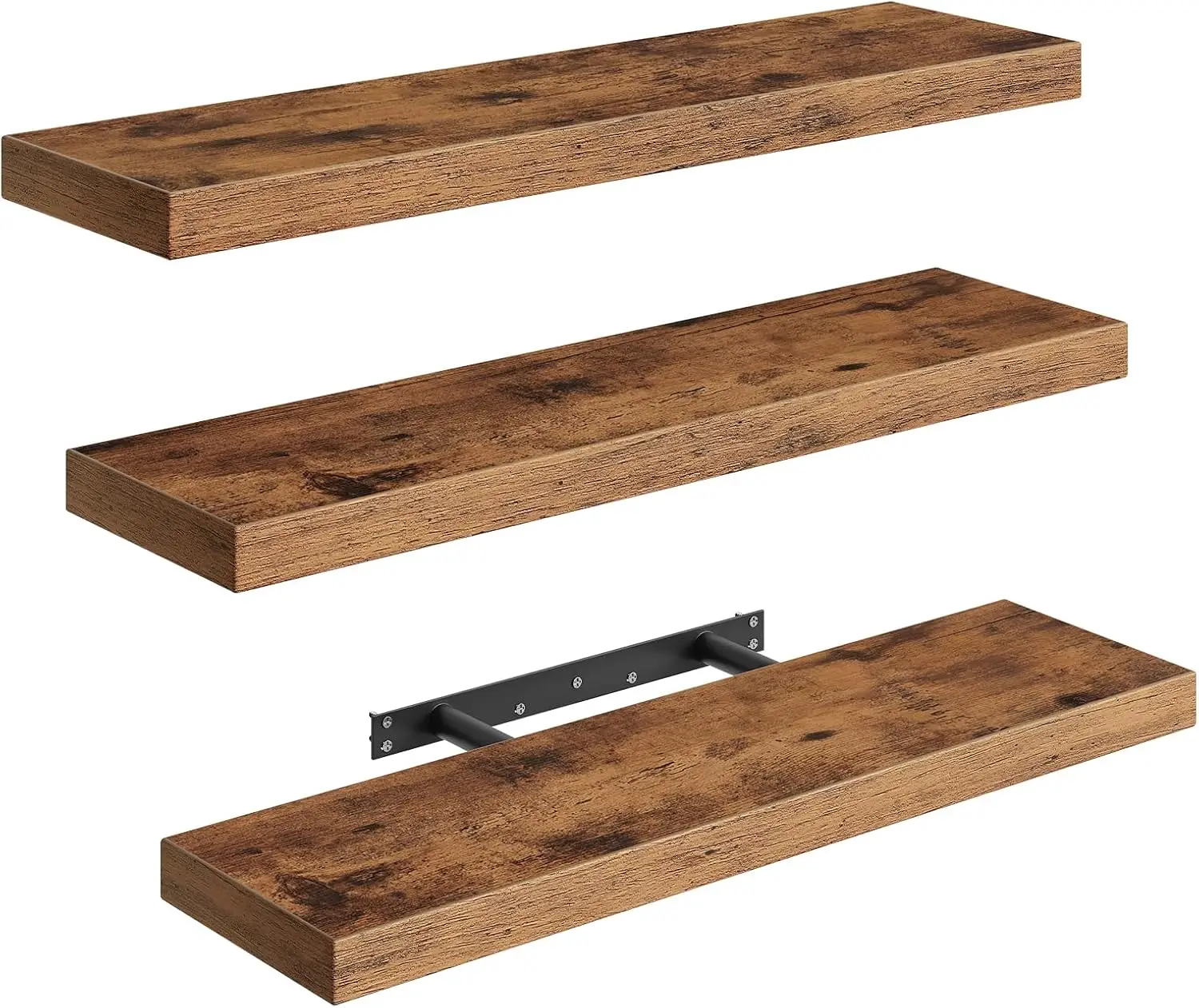 

Floating Shelves Set of 3, 1.5" Thick, 23.6"L x 7.9"W, Rustic Brown, Invisible Brackets, Farmhouse Wall Decor