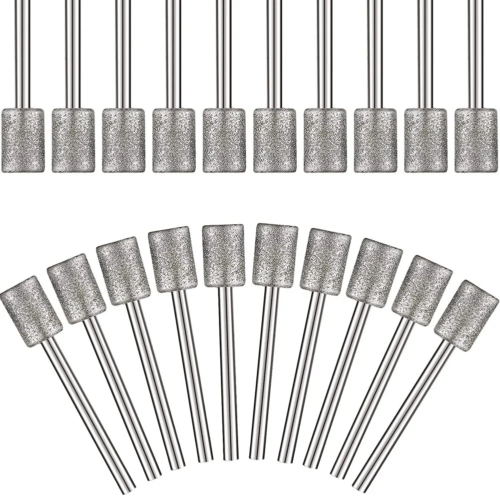 

10 Pieces Diamond Bit Diamond Grinding Bits Head 1/8 Shank 8mm Cylinder Head Diamond for Most Rotary Tool Bit Grinder