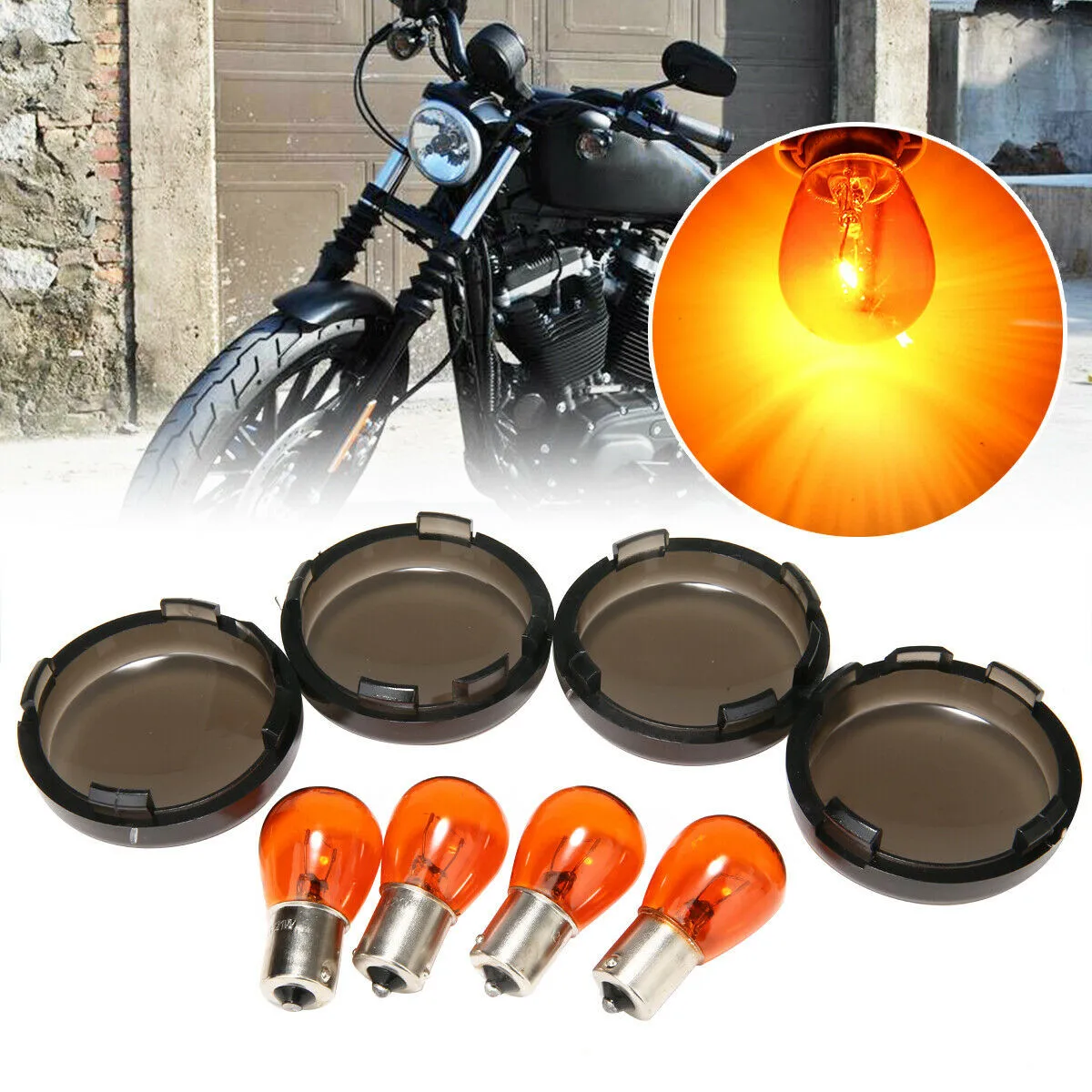 Kit Bulbs Lens Plastic Replacement Single Filament Smoke Turn Signal 2002-Up Indicator 4 Sets ABS High Quality