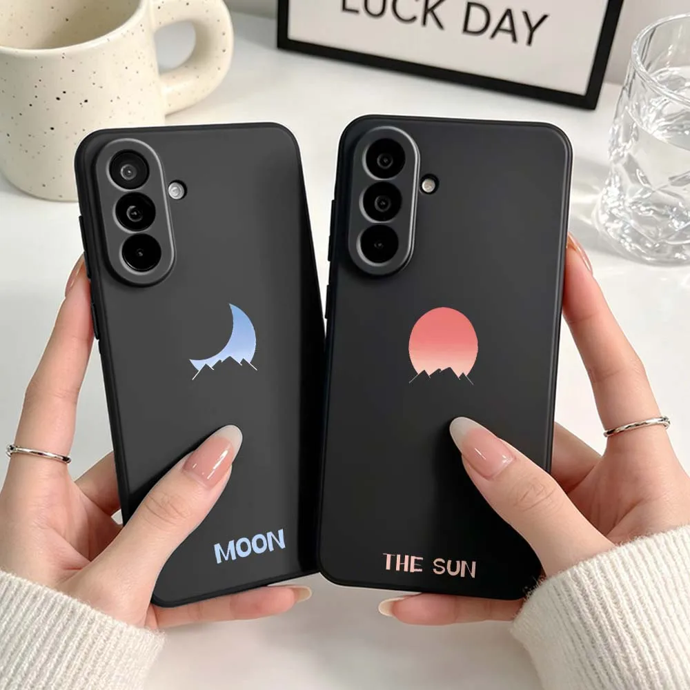 Simple Sun Moon Couple For Samsung A04 A05 A06 A07 A12 A3 A14 A15 A16 A17 A23 A24 A25 A26 A32 A22 A31 Black Phone Case