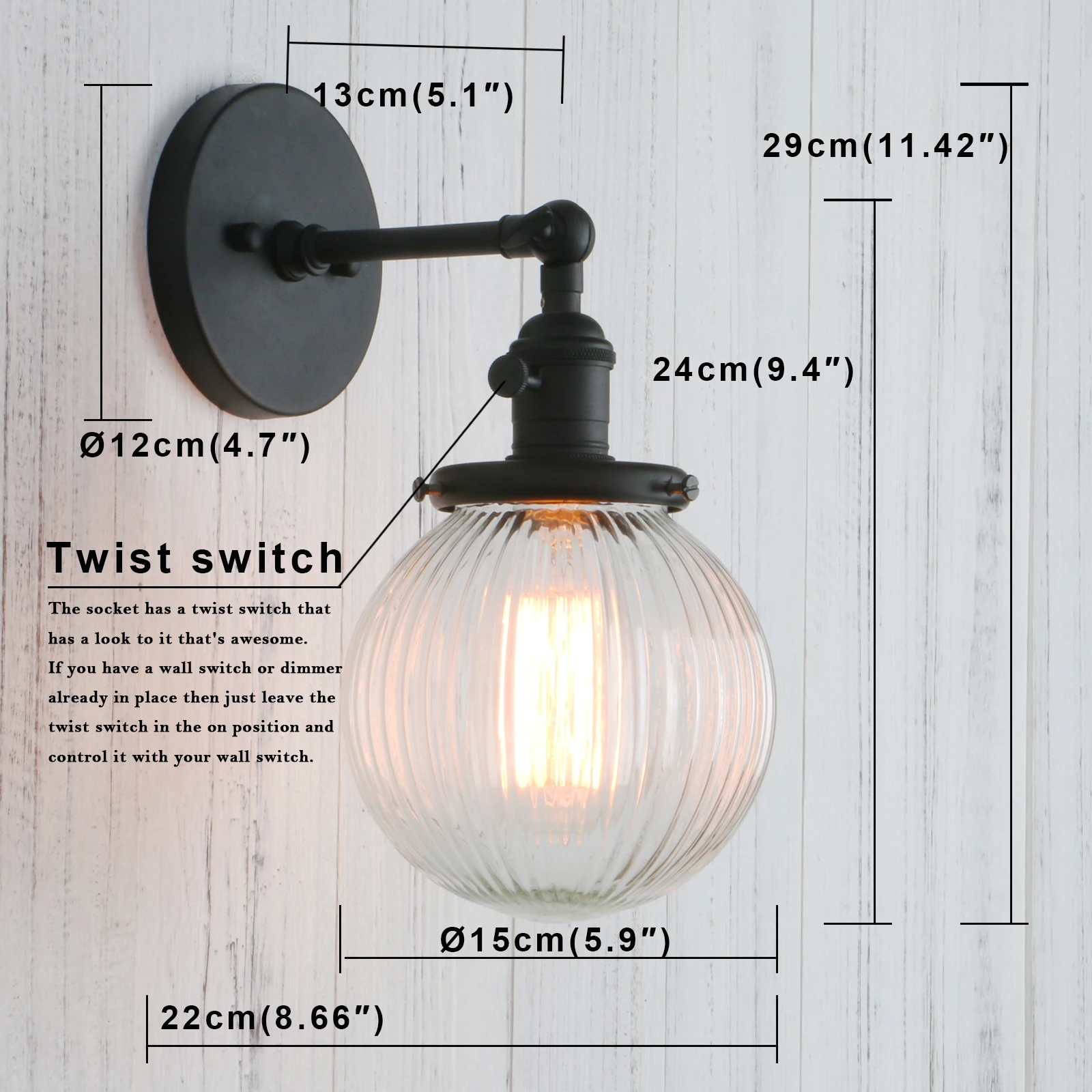 PERMO-Vintage Industrial Wall Sconce, luminária, 5,9 \