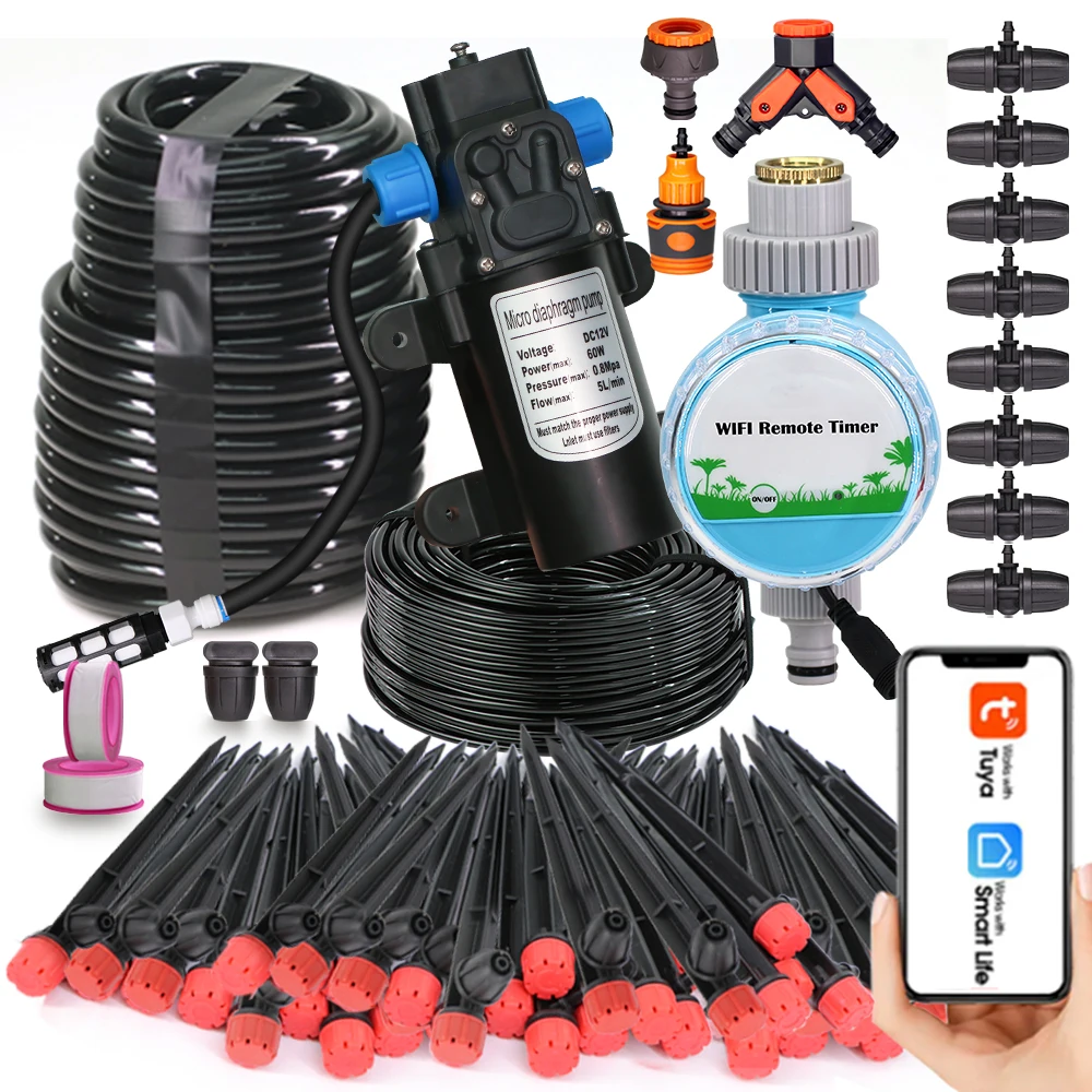 8/11mm to 4/7mm Hose Drip Irrigation Set 13cm Stake 8-Hole Nozzle Tuya Smart Watering System Garden Accsesories for Greenhouse